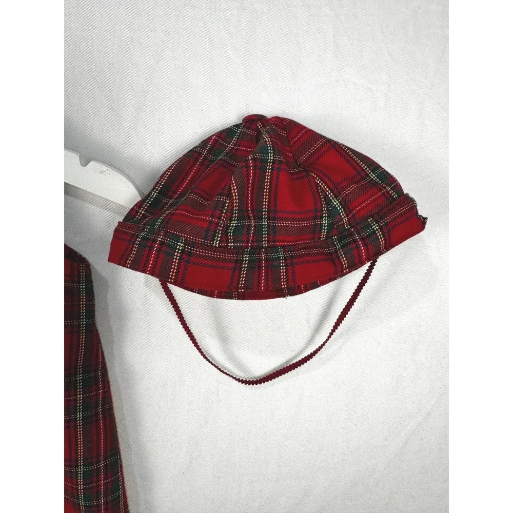 BabyPlace Romper & Hat Set 3-6 Months Red Plaid Tartan Christmas Holiday Outfit